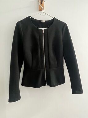 Black Zip-Front Peplum Blazer
